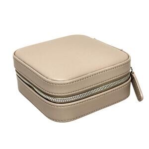 Gray leather zip around travel jewelry case small storage box organizer mirror